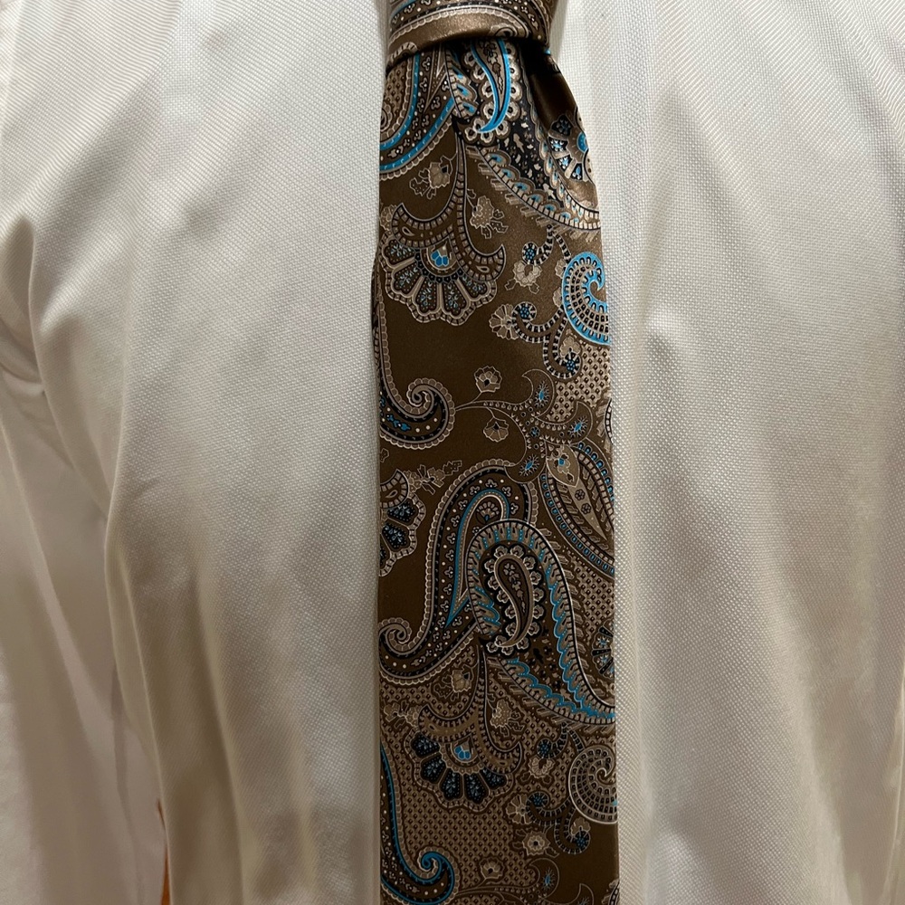Canali Brown Tie with Blue Paisley Pattern